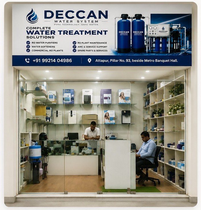 Deccan RO & Water Softener System storefront and showroom in Attapur, Hyderabad